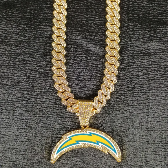NFL Los Angeles Chargers Necklace Pendant Cuban Chain Link LA Football Jewelry - Picture 4 of 6